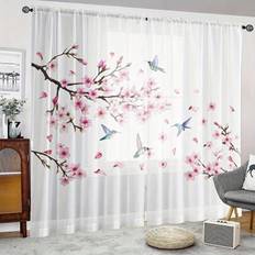Curtains & Accessories Shein Plum Blossom Print Curtains 2 Pcs Semi-Sheer
