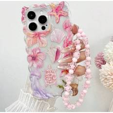 Macrame Wavy Edge High-End TPU Flower Turtle Painting Case With Handmade Beaded Bracelet Accessory