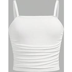 Round Tank Tops Shein Tween Girls Minimalist Comfortable Ruched Camisole Top Undershirt - White