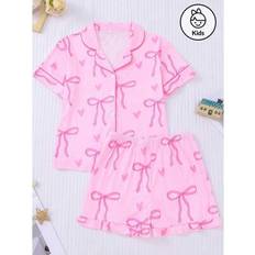 Shein Girls Short Sleeve Pajamas Set - Pink