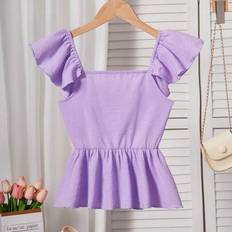 Purple Blouses & Tunics Children's Clothing Shein Tween Girls Textured Fabric Cap Sleeve Blouse - Bow Back Design
