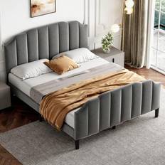 Beds & Mattresses Shein Flieks Double Upholstered Double Bed With Adjustable Headboard Frame Bed