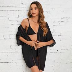 Shein Swim Vcay Summer Beach Hollow Out Dolman Sleeve Open Front Kimono