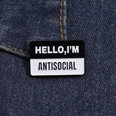 Unisex Brooches Shein Anti-social Brooch Fun Black/White Dialogue Text - Black/White
