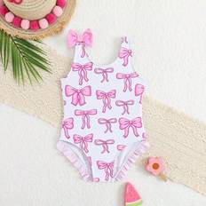 Shein Young Girl Bow Printed One-Piece Swimsuit