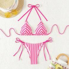 Stripes Bikini Sets Shein Striped Halter Backless Cute Bikini Swimwear Set - Summer