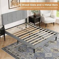 Beds & Mattresses Shein With Adjustable Linen Headboard Frame Bed