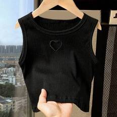 Sleeveless Tops Shein Genkimix Girls Summer Hollow Heart Embroidery Fashion Casual Sleeveless Top - Solid Color
