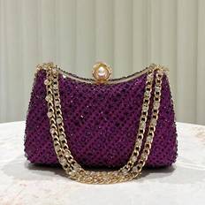 Purple Clutches Shein Sparkly Rhinestone Decorative Handbag - Purple
