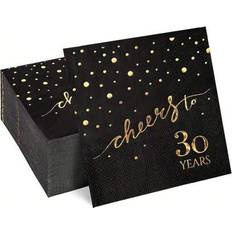 Shein 3-Ply Birthday Party Napkins 20pcs 30th 40th 50th 60th 70th Golden Foil Text On Black Background