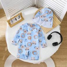12-18M UV Clothes Shein Baby Boy Swimsuit Set - Zip-Up Animal Print