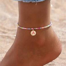 Children Anklets Shein Elegant Colorful Elastic Beaded Initials Anklet - Pink