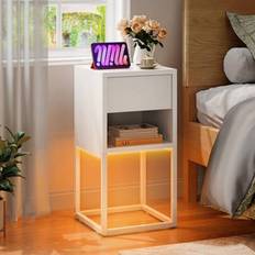 Shein Set Of 2 White Slim Bedside Table With LED Lights Bedside Table