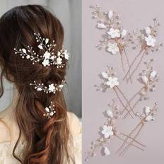 Hair Pins Shein Rhinestone Pearl Hair Pins 3D Pinch White Flower