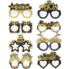 Birthdays Photo Props, Party Hats & Sashes Shein Black Gold 60th Birthday Party Paper Glasses 8pcs