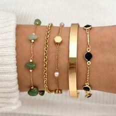 Pearl - Women Jewellery Sets Shein Vintage Style Faux Gem & Pearl Bracelet Set - 5pcs