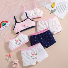 Shein Tween Girl Flamingo Printed Camisole With Matching Briefs Underwear Set - 3pcs