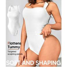 White Bodysuits Shein Women's Ribbed Strappy Bodysuits - Tummy Control