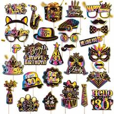 Black Photoprops Shein 30 Pcs 30th Birthday Decorations Photo Booth Props Kit