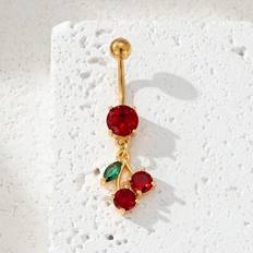 Piercings Shein Zirconia Copper Cherry Decor Pierced Navel Ring - Fashionable