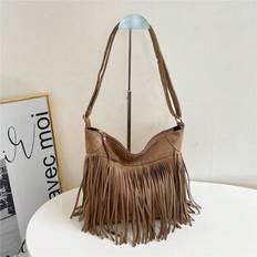 Solid Colours Bucket Bags Shein Solid Color Fashionable Personalized Tassel Handbag - Large Capacity