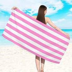 Shein 1pc Simple Striped Beach Towel, Extra Large Microfiber Quick Dry Water Absorbent Beach Towel, Anti-Sand Beach Blanket, Suitable For Travel, Swimming Pool, Yoga, Gym, Beach, Holiday Essentials (Single-Sided Printed) Towel Pink (150x75cm)