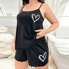 4XL Sleepwear Shein Simple Heart Pattern Camisole And Shorts Pajama Set