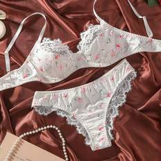 Florals Lingerie Sets Shein Floral Print Lace Patchwork Spaghetti Strap Bra And Panty Set - Women