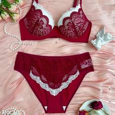Shein Women Fashion Colorblock Contrast Lace Sexy Lace Bra & Panty Lingerie Set