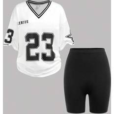 White Other Sets Shein Teen Girls 2 Pieces Set - White College Numbers & Letter Print