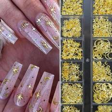 Nail Decoration & Nail Stickers Shein Star Moon Heart Triangle Square Shaped Metallic Rivets - 3D Gold