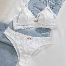White - Women Lingerie Sets Shein Women's Comfortable Bralette Set - Wireless/Lace