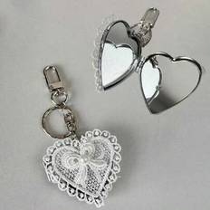 Silver Keychains Shein Lace Heart Bow Decor Mirror Keychain - Y2K