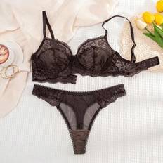 Shein Women's Solid Color Lace Comfortable Lingerie Set