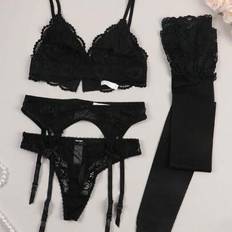 Shein Women's Sexy Solid Color Lace Lingerie Set - Including Bra