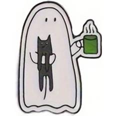 Enamel Brooches Shein Cartoon Cute Ghost Holding A Cat Enamel Pin - Char