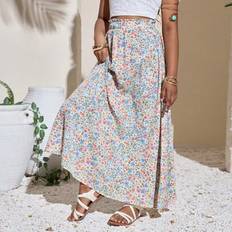 Shein Tween Girls Casual Vacation Chiffon Ditsy Floral Midi Skirt