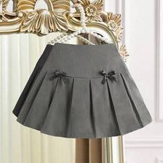 Black Skirts Shein Tween Girl's Black Pleated Skirt With White Bow Decor - Black