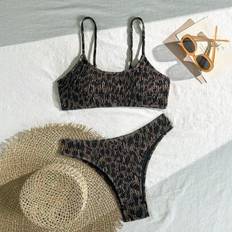 Florals Bikini Sets Shein Swim Vcay Best-Selling Beach Holiday Tropical Floral Print Ruched Halter Neck Triangle Bikini Set - Two-Piece