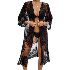 Swimsuit Cover-Ups & Sarong Wraps on sale Shein Women Bikini Cover Up Floral Embroidery See-Through Lace Beach Kimono For Swimsuit - Summer Clothes