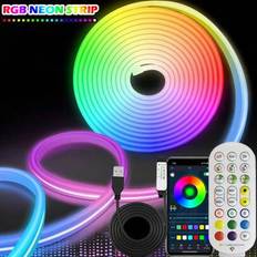 Rope led Shein LED Neon Light Strip RGB Color Changing Bendable Silicone Neon Rope Light For Bedroom Wall Decoration With Smart APP Control Light Strip Timing, Music Sync, Voice Mode Multicolour Light Strip