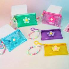 Coin Purses Shein Fashionable Transparent PVC Coin Purse With Floral Beaded Chain - Girl's Portable Key And Travel Wallet