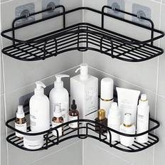 Iron Shower Baskets, Caddies & Soap Shelves Shein 1/2pcs Black Triangular Multi-Purpose Self-Adhesive Wall-Mount Corner Storage Rack For Bathroom, Kitchen, Cosmetics, Shower Home Bathroom Decor Bathroom Organizer Summer
