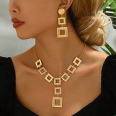 Jewellery Sets on sale Shein 3pcs Women Jewelry Set - Minimalist Hollow Square Geometric Earrings/Necklace