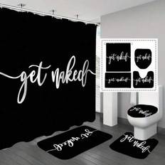 Shein Black Printed Bathroom Shower Curtain 1/4 Pieces
