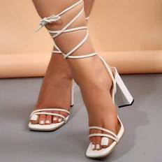 Microfiber Heeled Sandals Shein Striped Roman-Style High Heel Sandals - 9cm