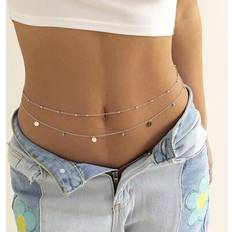 Body Chains Shein Sexy 1 Set Simple Tassel & Sequin Decor Waist Chain - Turquoise