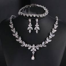 Copper Jewellery Sets Shein Luxury Copper & Cubic Zirconia Inlaid Necklace And Earrings Set - Silver