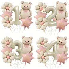 Animal & Character Balloons Shein 8pcs Set 32-Inch Ivory Colored Number 1,2,3,4,5 Pink Teddy Bear
