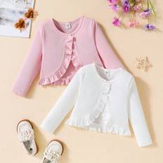 Cardigans Children's Clothing Shein Young Girl Plain Solid Color Long Sleeve Knitted Cardigan - Spring/Summer